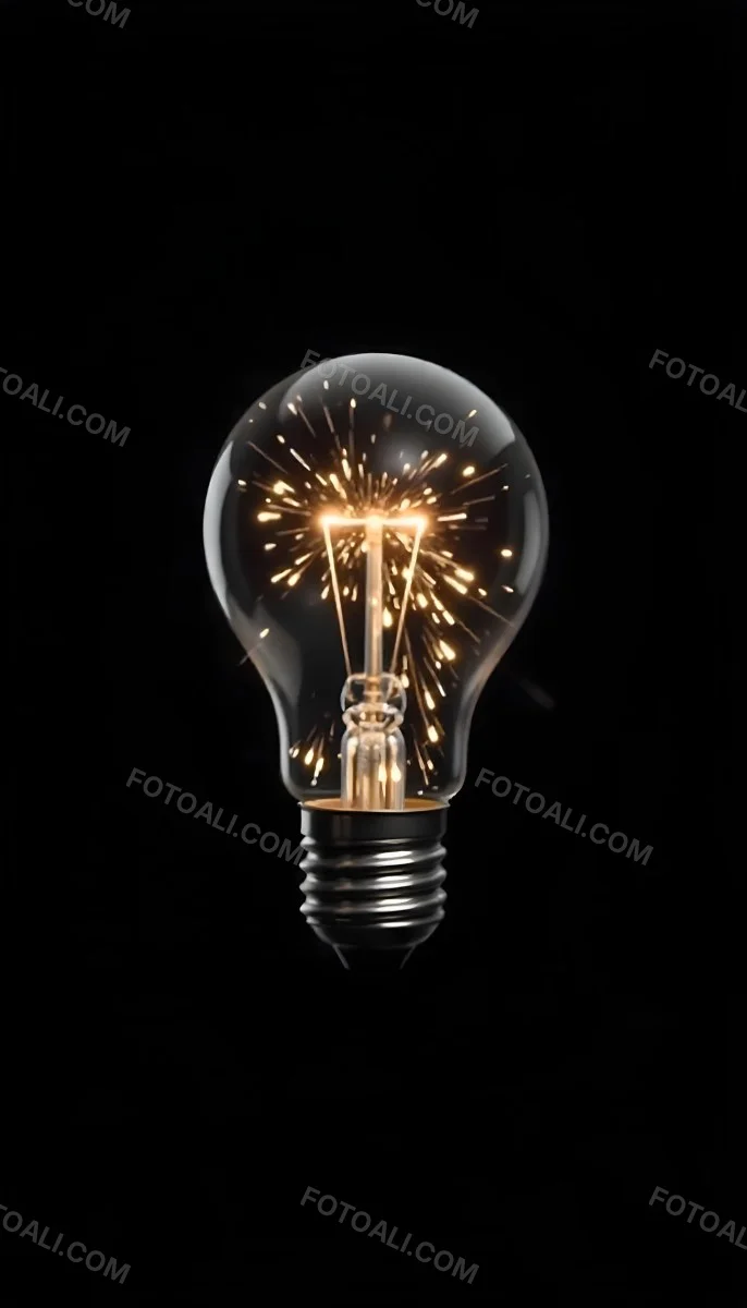A Light Bulb With Sparks Inside The Background Is Completely Black The Light Bulb Is In The Center Of The Image 14 9191