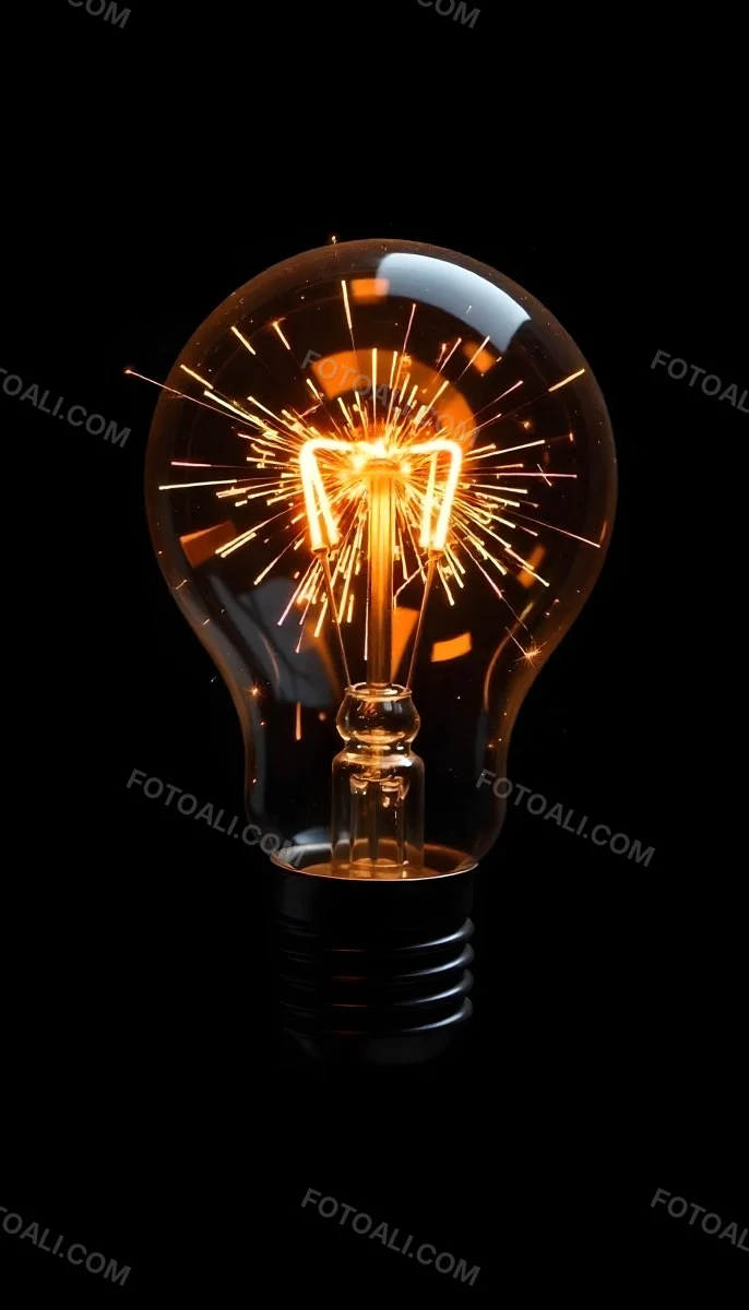 A Light Bulb With Sparks Inside The Background Is Completely Black The Light Bulb Is In The Center Of The Image 15 8b24