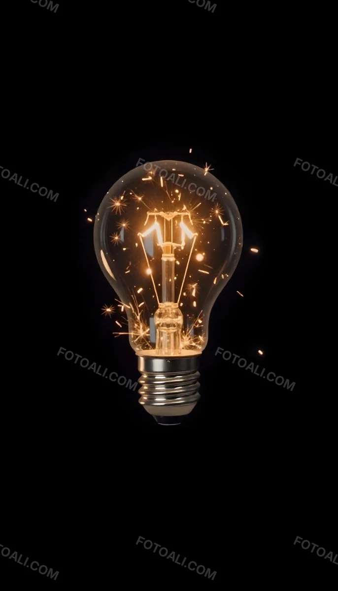 A Light Bulb With Sparks Inside The Background Is Completely Black The Light Bulb Is In The Center Of The Image 16 Fa13