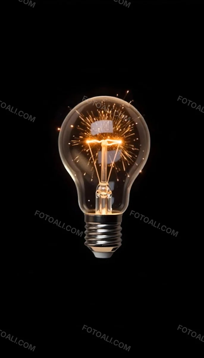A Light Bulb With Sparks Inside The Background Is Completely Black The Light Bulb Is In The Center Of The Image 4 E50a