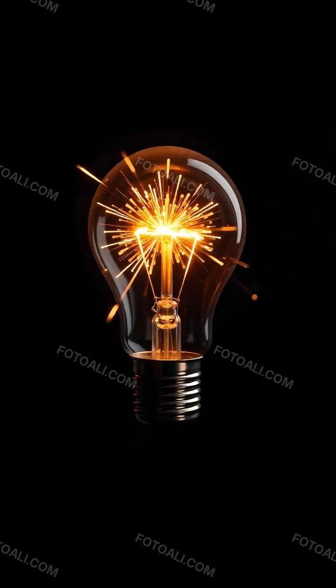 A Light Bulb With Sparks Inside The Background Is Completely Black The Light Bulb Is In The Center Of The Image 7 B01c