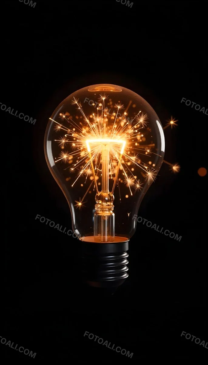 A Light Bulb With Sparks Inside The Background Is Completely Black The Light Bulb Is In The Center Of The Image 8 7e46