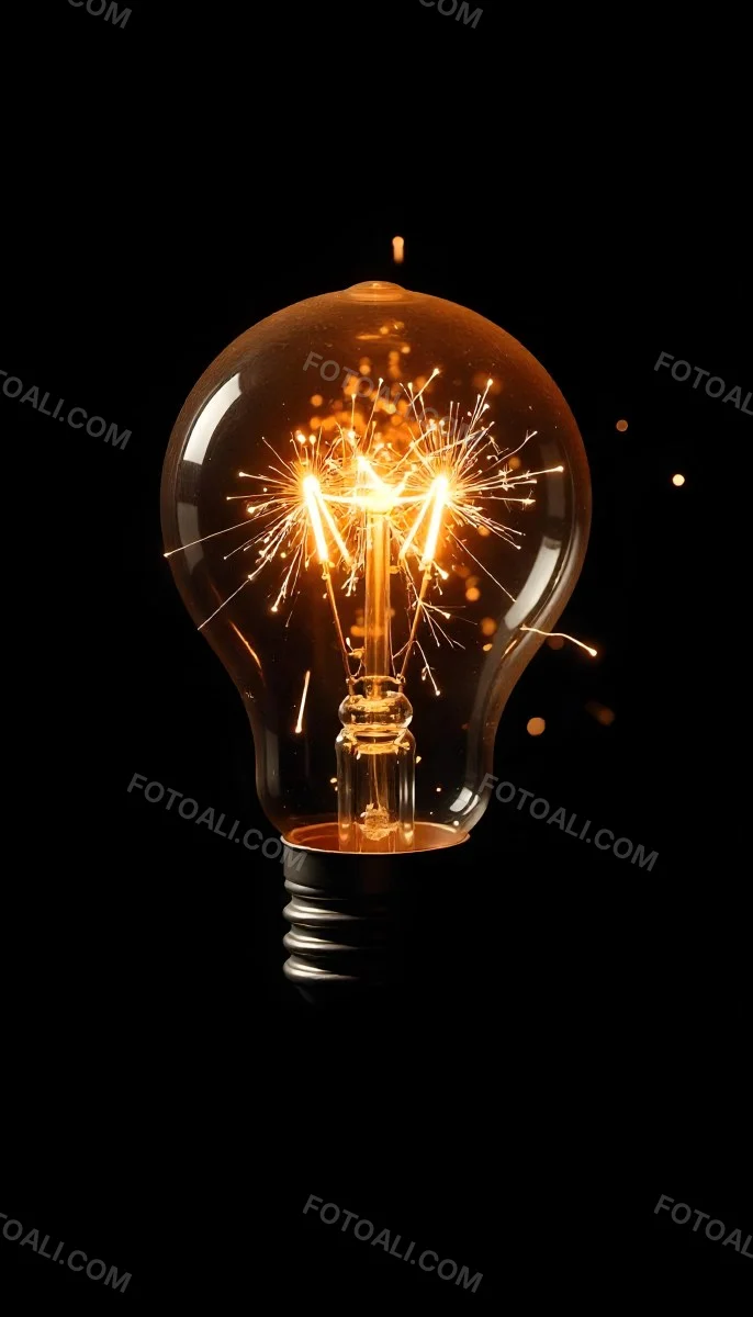 A Light Bulb With Sparks Inside The Background Is Completely Black The Light Bulb Is In The Center Of The Image 9 0ecc