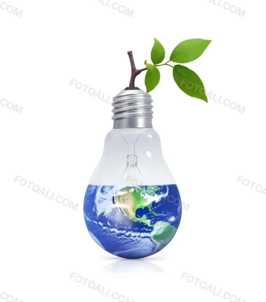 A Light Bulb With The Planet Earth Inside And A Branch With Green Leaves Coming Out Of The Top On A Green Background 18 88e0