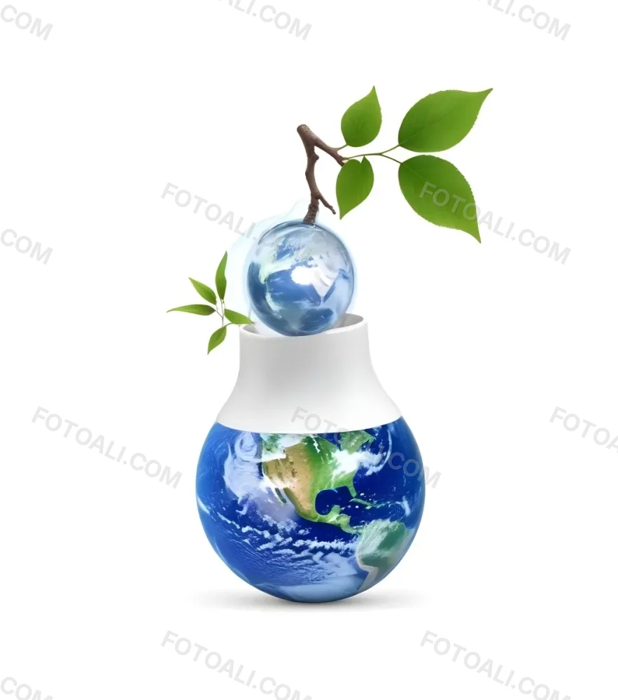 A Light Bulb With The Planet Earth Inside And A Branch With Green Leaves Coming Out Of The Top On A Green Background 21 103e
