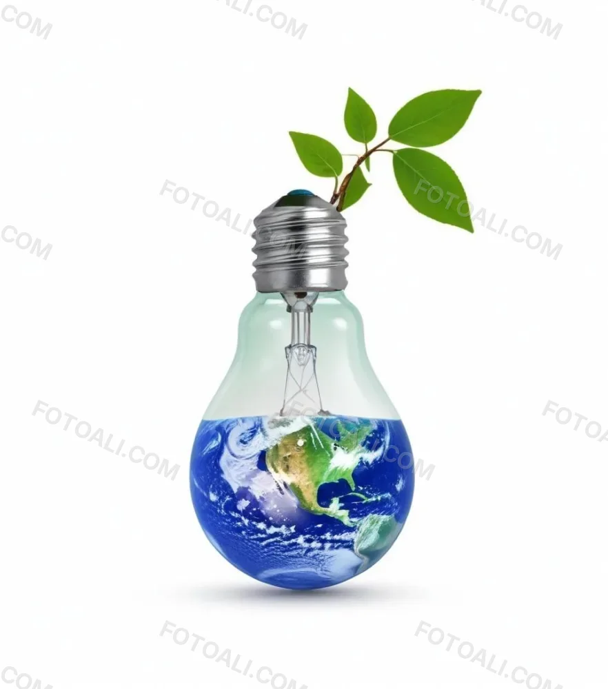 A Light Bulb With The Planet Earth Inside And A Branch With Green Leaves Coming Out Of The Top On A Green Background 35 0160