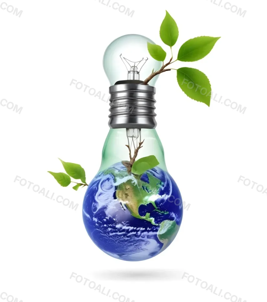 A Light Bulb With The Planet Earth Inside And A Branch With Green Leaves Coming Out Of The Top On A Green Background 55 C664