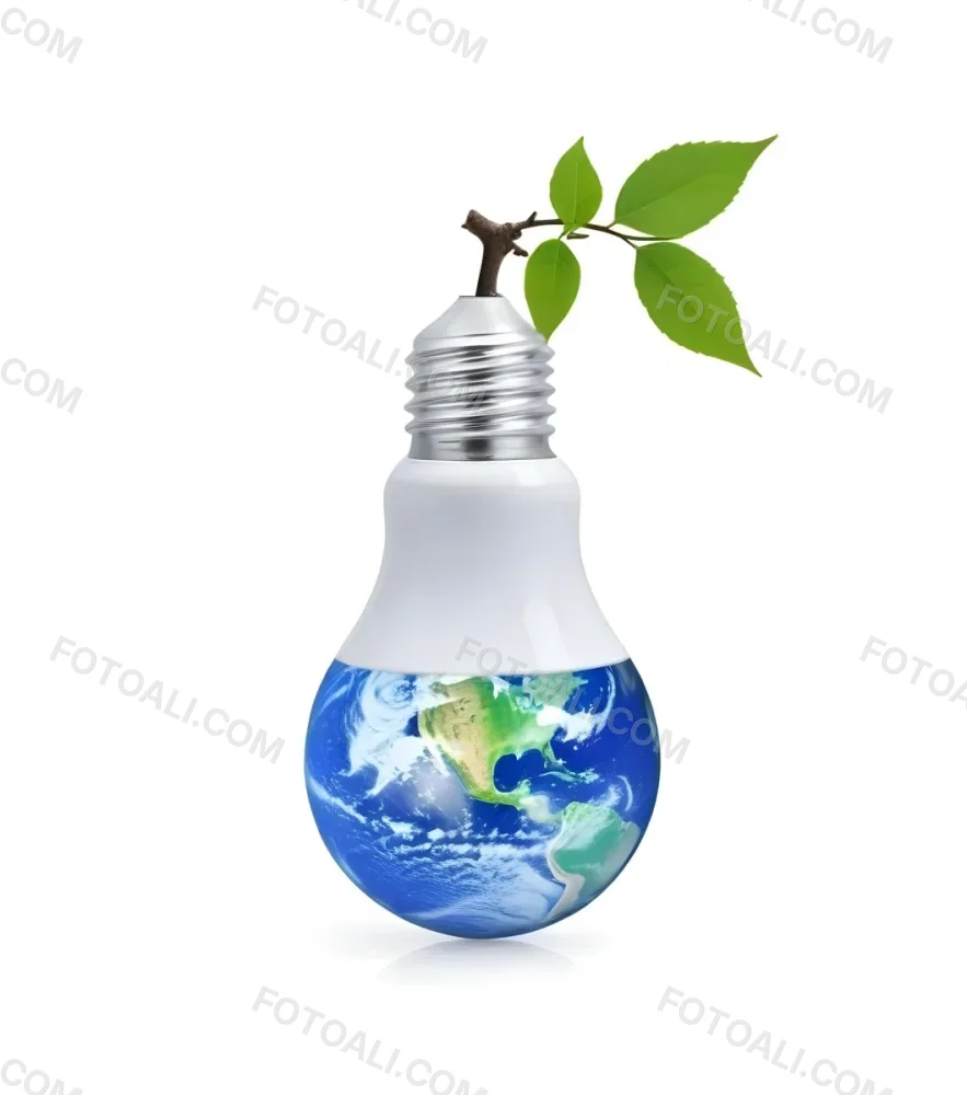 A Light Bulb With The Planet Earth Inside And A Branch With Green Leaves Coming Out Of The Top On A Green Background 59 5fcb