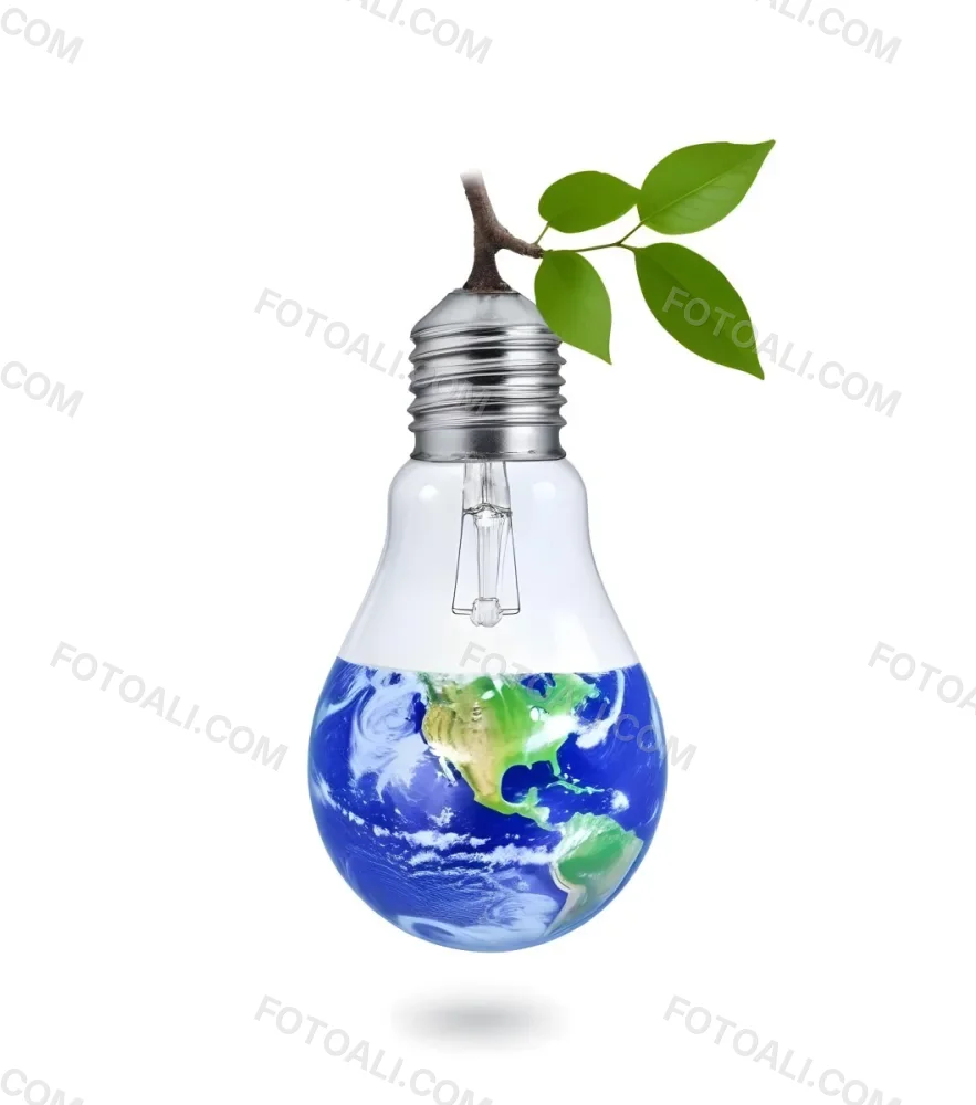 A Light Bulb With The Planet Earth Inside And A Branch With Green Leaves Coming Out Of The Top On A Green Background 6 5c57