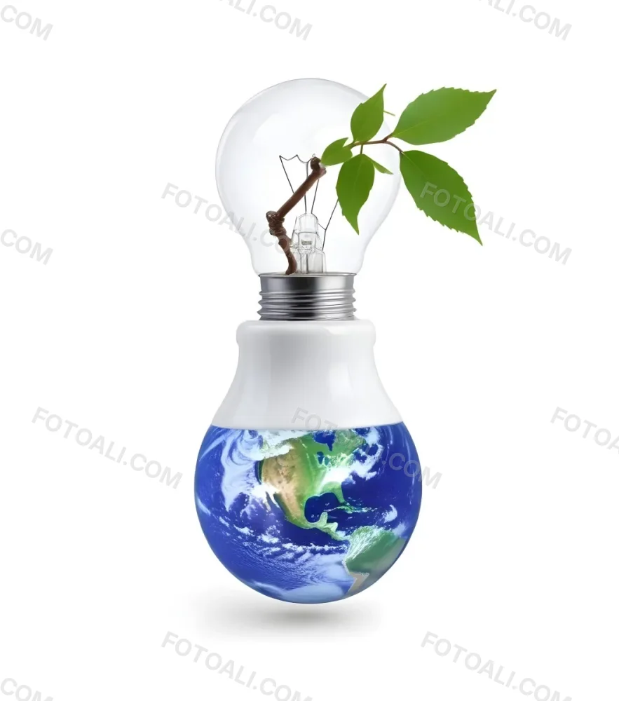A Light Bulb With The Planet Earth Inside And A Branch With Green Leaves Coming Out Of The Top On A Green Background 63 73b2