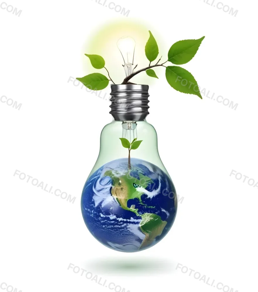 A Light Bulb With The Planet Earth Inside And A Branch With Green Leaves Coming Out Of The Top On A Green Background 64 E5f6