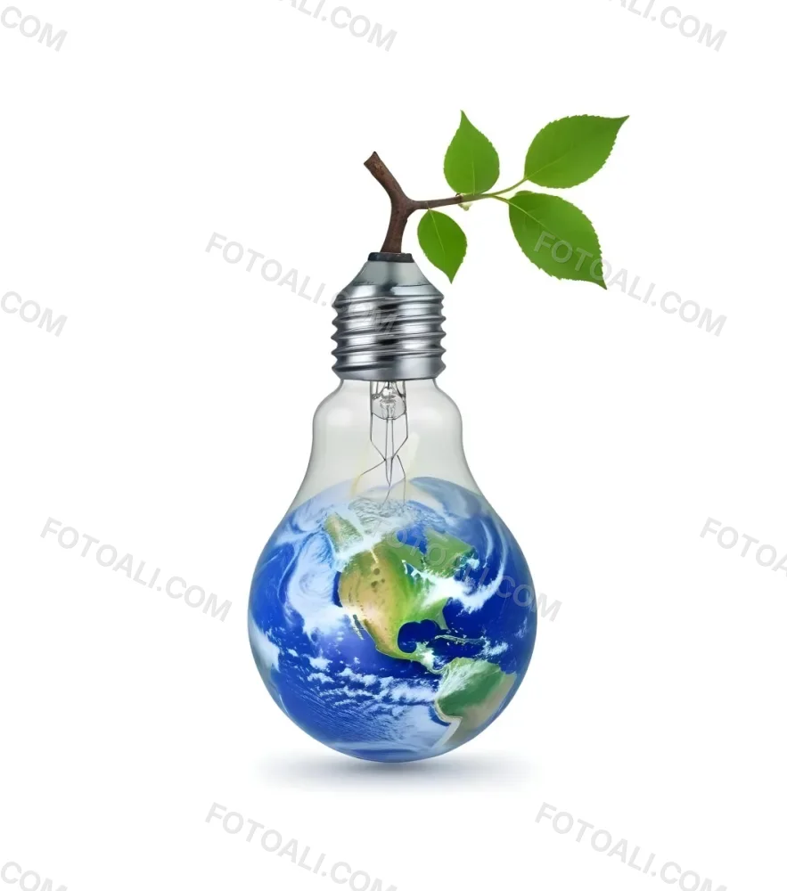 A Light Bulb With The Planet Earth Inside And A Branch With Green Leaves Coming Out Of The Top On A Green Background 7 C284