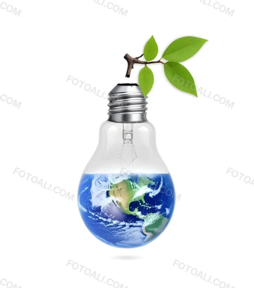 A Light Bulb With The Planet Earth Inside And A Branch With Green Leaves Coming Out Of The Top On A Green Background 9 743e