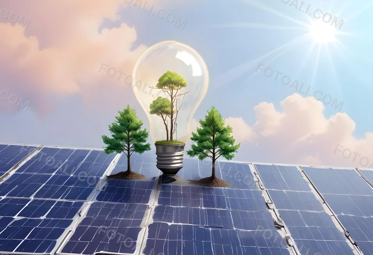 A Light Bulb With Three Trees Inside On Top Of A Solar Panel Concept Of Green Energy Renewable Energy Sustainable Energy Clean Energy Bright Sky 11 463b