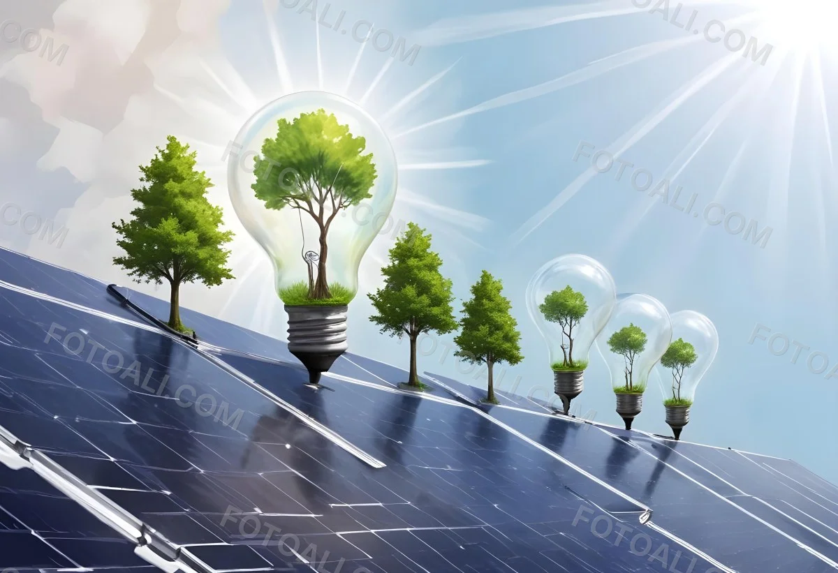A Light Bulb With Three Trees Inside On Top Of A Solar Panel Concept Of Green Energy Renewable Energy Sustainable Energy Clean Energy Bright Sky 13 5402