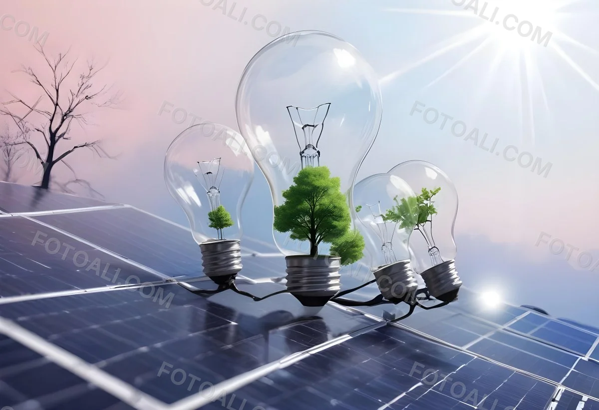 A Light Bulb With Three Trees Inside On Top Of A Solar Panel Concept Of Green Energy Renewable Energy Sustainable Energy Clean Energy Bright Sky 15 Aa0d