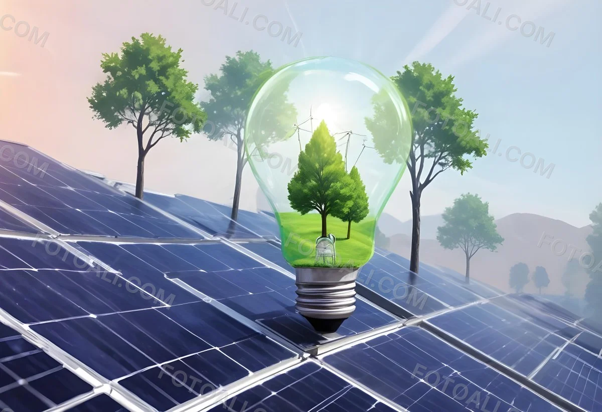 A Light Bulb With Three Trees Inside On Top Of A Solar Panel Concept Of Green Energy Renewable Energy Sustainable Energy Clean Energy Bright Sky 16 A010