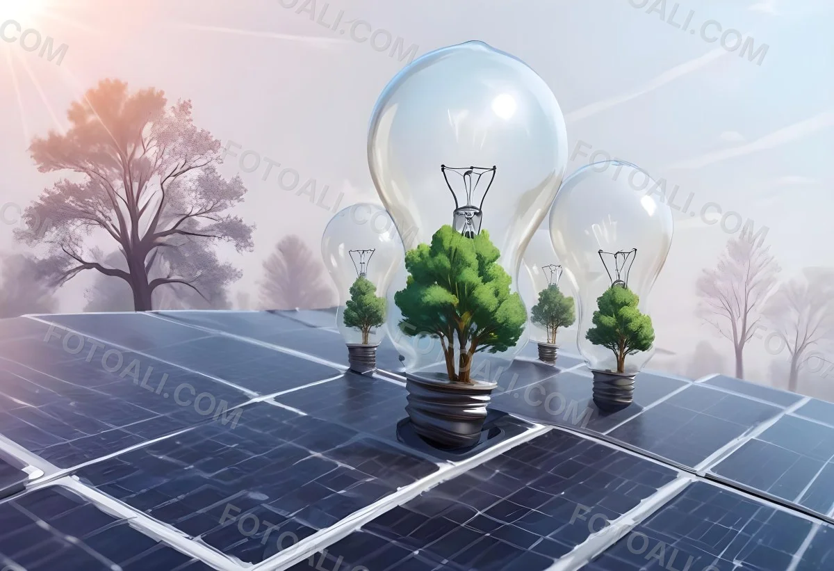 A Light Bulb With Three Trees Inside On Top Of A Solar Panel Concept Of Green Energy Renewable Energy Sustainable Energy Clean Energy Bright Sky 17 Efc6