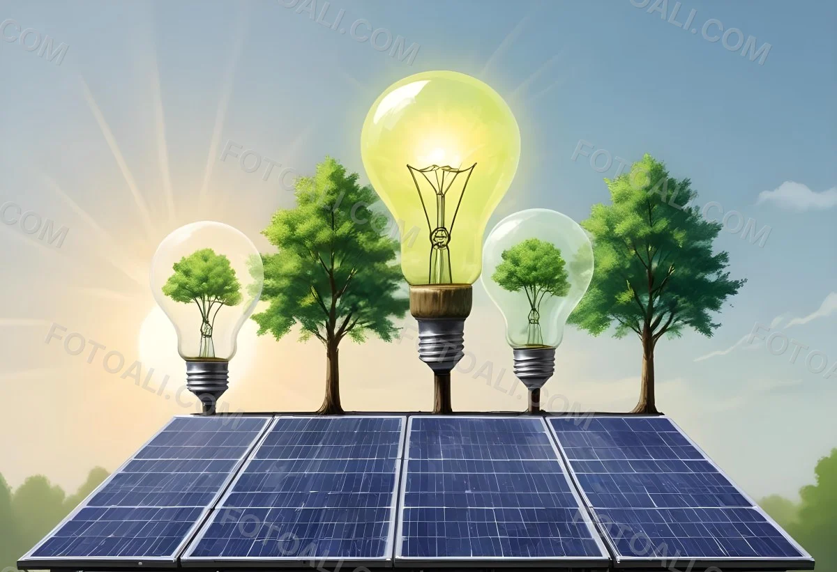 A Light Bulb With Three Trees Inside On Top Of A Solar Panel Concept Of Green Energy Renewable Energy Sustainable Energy Clean Energy Bright Sky 20 C02a