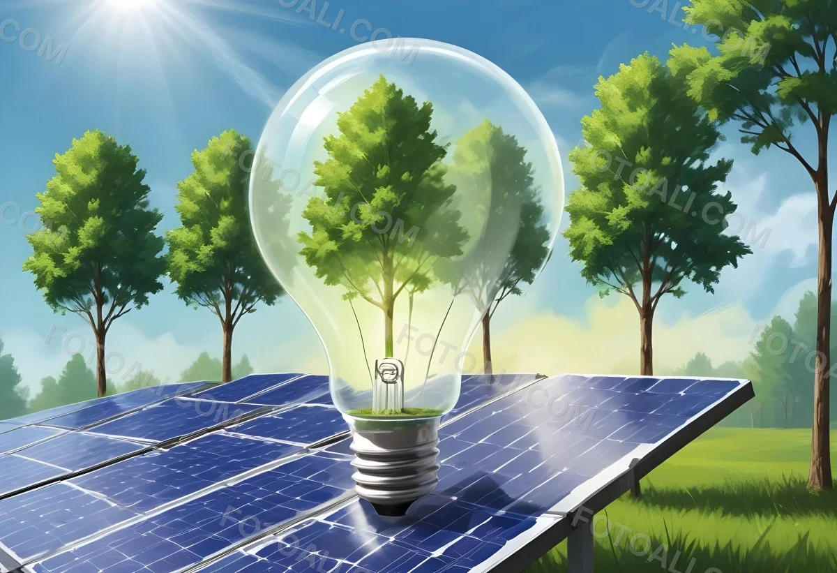 A Light Bulb With Three Trees Inside On Top Of A Solar Panel Concept Of Green Energy Renewable Energy Sustainable Energy Clean Energy Bright Sky 27 0fbb