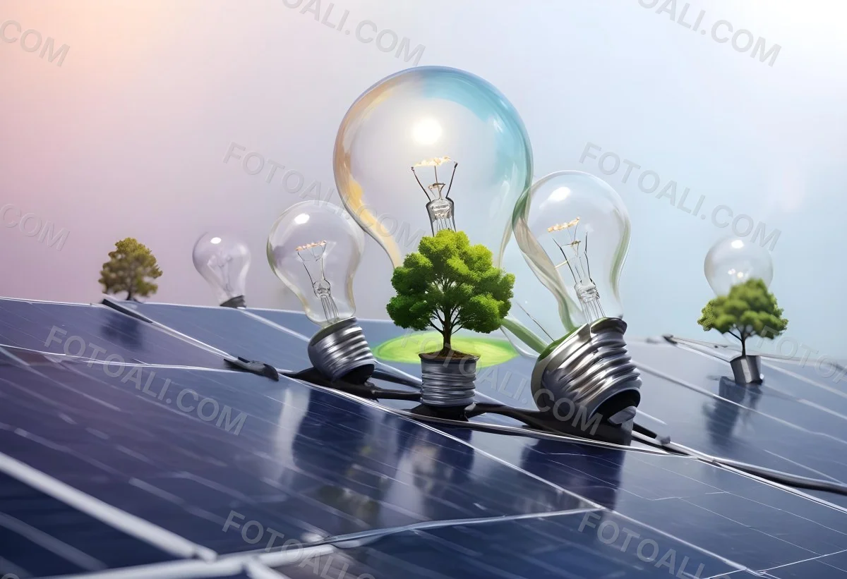 A Light Bulb With Three Trees Inside On Top Of A Solar Panel Concept Of Green Energy Renewable Energy Sustainable Energy Clean Energy Bright Sky 3 11a1