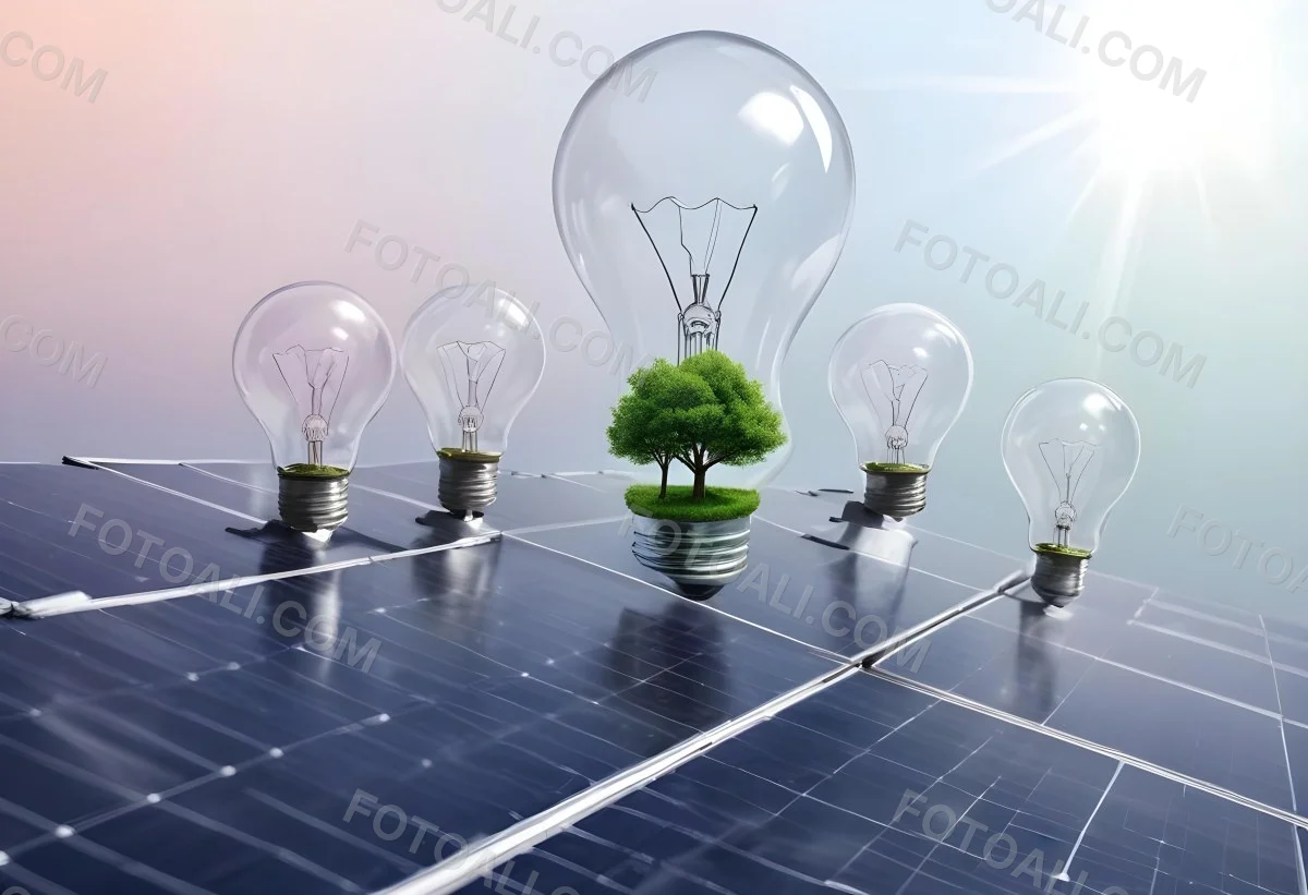 A Light Bulb With Three Trees Inside On Top Of A Solar Panel Concept Of Green Energy Renewable Energy Sustainable Energy Clean Energy Bright Sky 5 1ffa