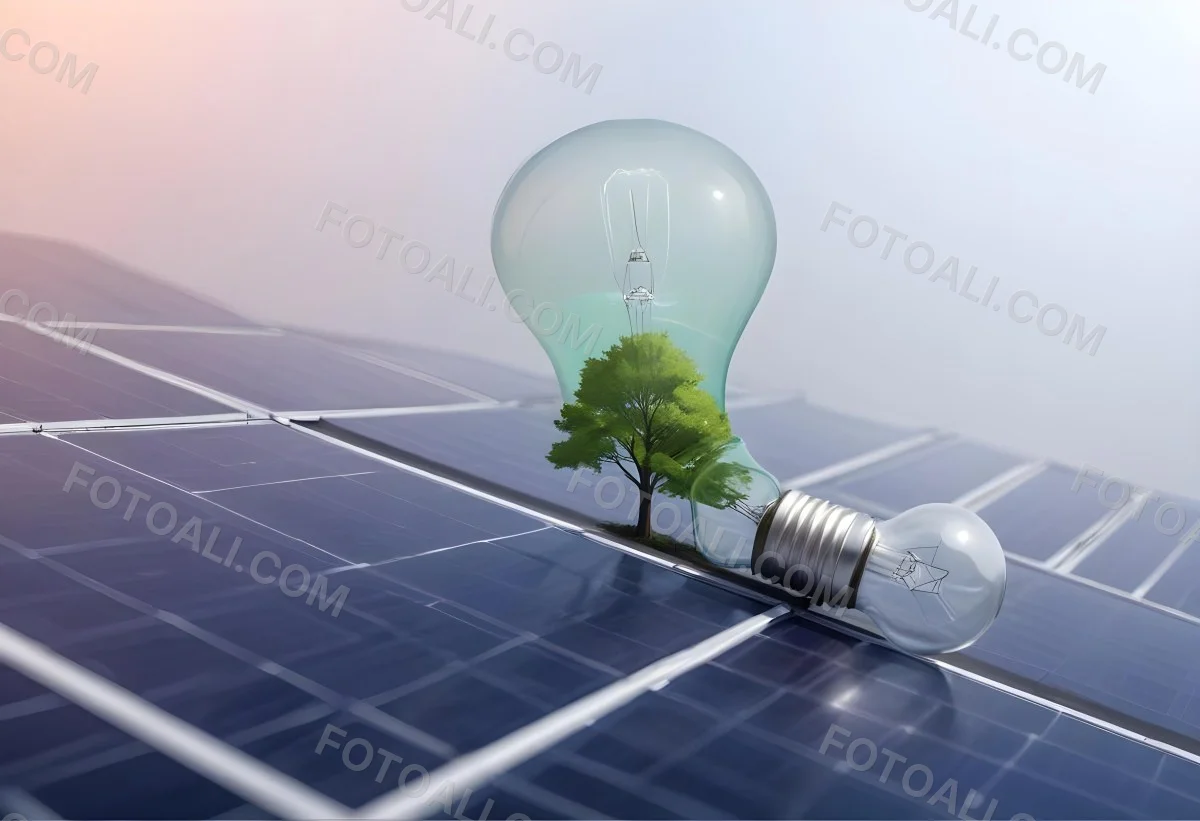 A Light Bulb With Three Trees Inside On Top Of A Solar Panel Concept Of Green Energy Renewable Energy Sustainable Energy Clean Energy Bright Sky 6 Df73