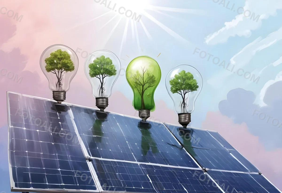 A Light Bulb With Three Trees Inside On Top Of A Solar Panel Concept Of Green Energy Renewable Energy Sustainable Energy Clean Energy Bright Sky 7 603b