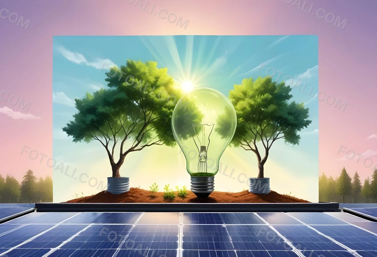 A Light Bulb With Three Trees Inside On Top Of A Solar Panel Concept Of Green Energy Renewable Energy Sustainable Energy Clean Energy Bright Sky 9 754f