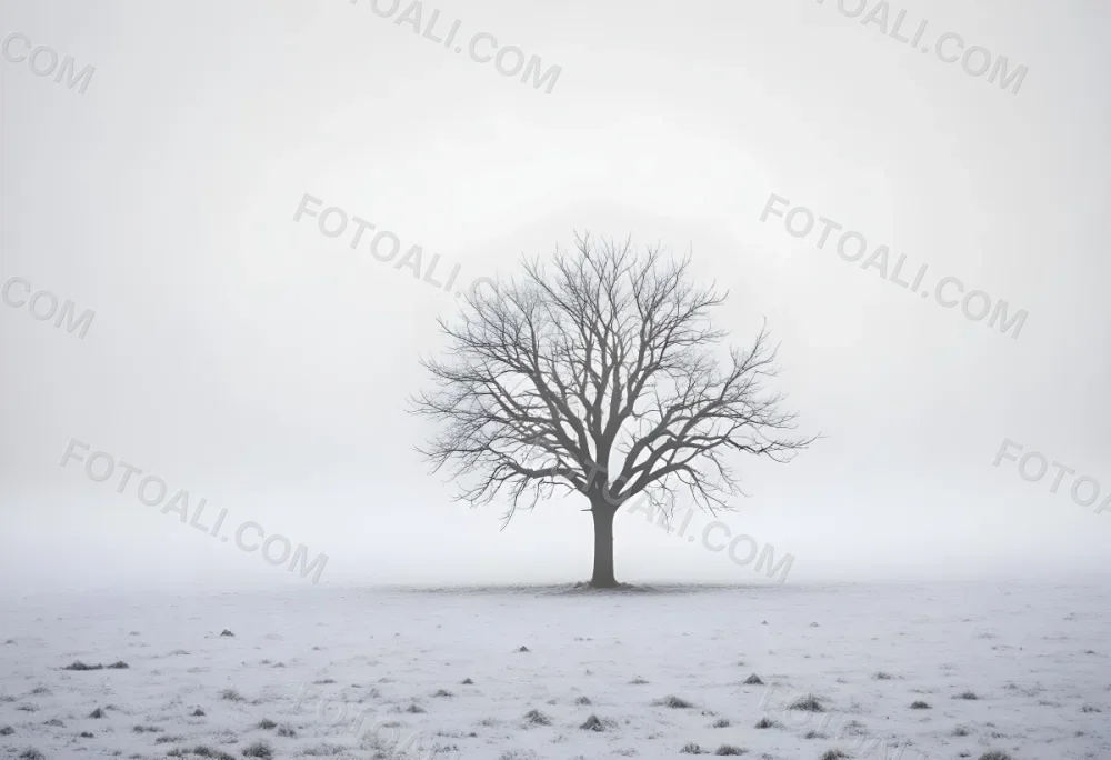 A Lone Bare Tree In A Snowy Field On A Foggy Winter Day 12 640d