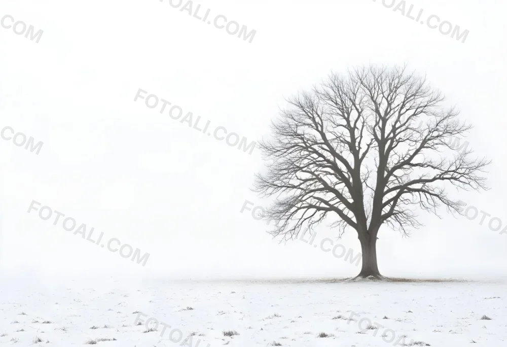 A Lone Bare Tree In A Snowy Field On A Foggy Winter Day 13 9583