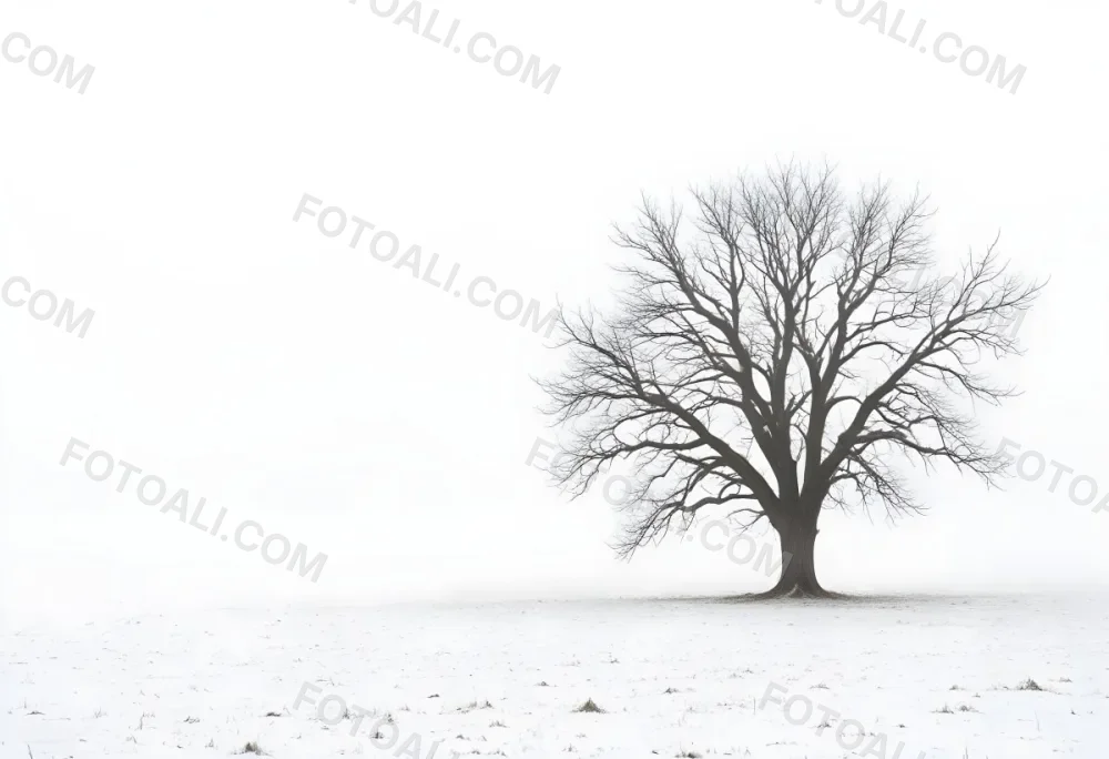A Lone Bare Tree In A Snowy Field On A Foggy Winter Day 20 115a