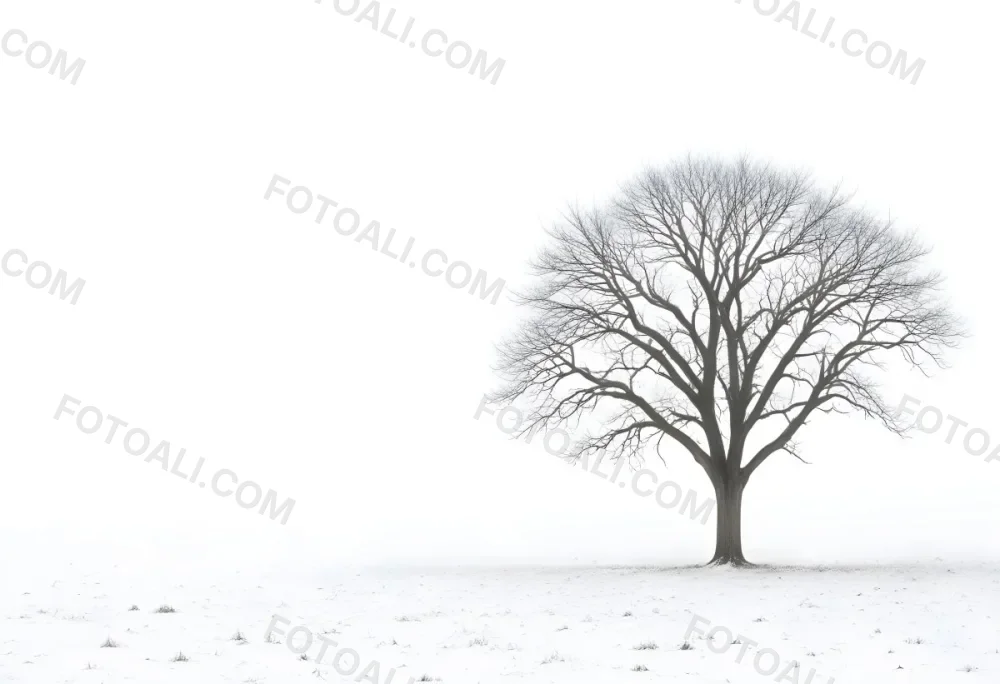 A Lone Bare Tree In A Snowy Field On A Foggy Winter Day 22 0925