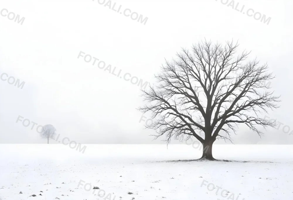 A Lone Bare Tree In A Snowy Field On A Foggy Winter Day 23 8336