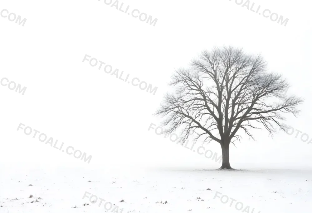 A Lone Bare Tree In A Snowy Field On A Foggy Winter Day 28 0d43