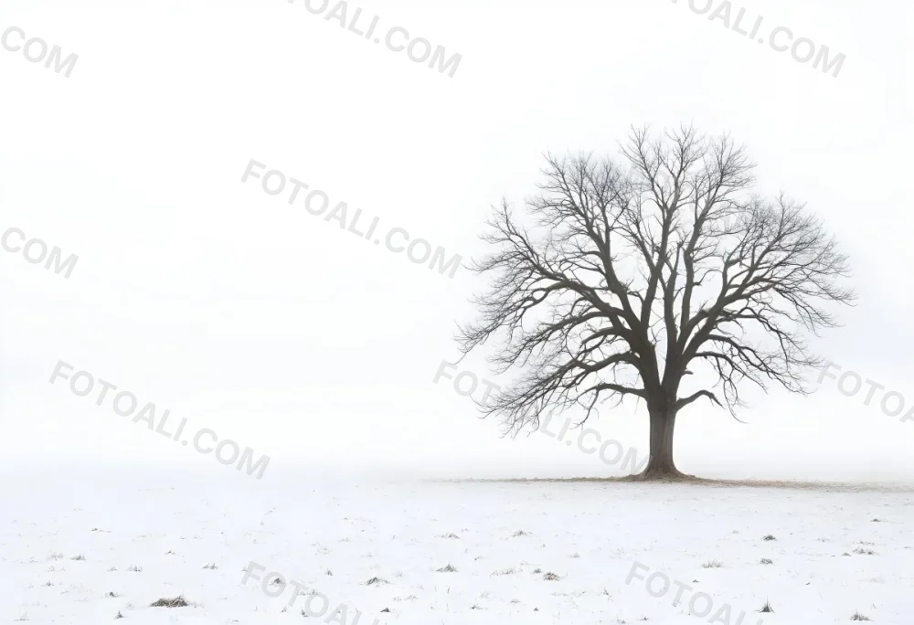 A Lone Bare Tree In A Snowy Field On A Foggy Winter Day 3 9d6f