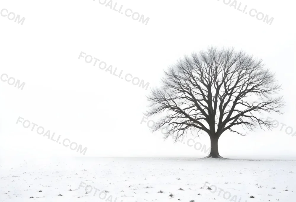 A Lone Bare Tree In A Snowy Field On A Foggy Winter Day 4 E17f