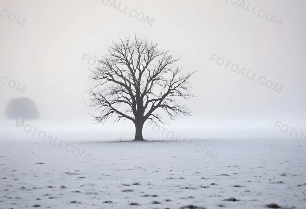 A Lone Bare Tree In A Snowy Field On A Foggy Winter Day 5 40bd