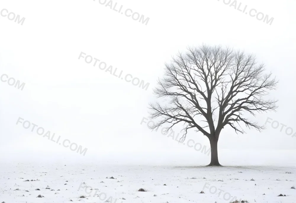 A Lone Bare Tree In A Snowy Field On A Foggy Winter Day 8 6086