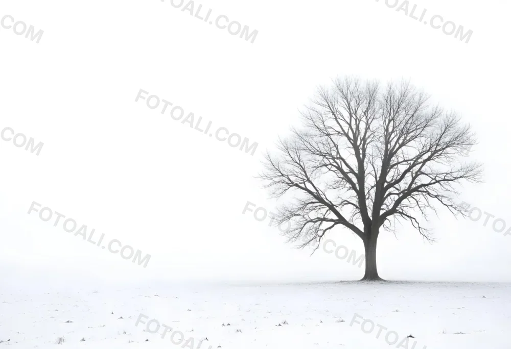 A Lone Bare Tree In A Snowy Field On A Foggy Winter Day 9 2ecb