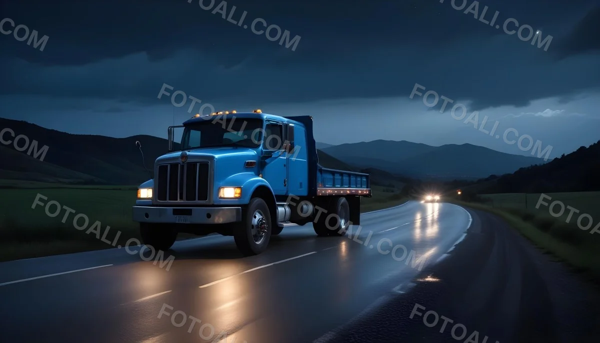 A Long Silver Truck On The Road The Trailer Is Reflective Like A Mirror Sunset Sky In The Background 714 3a4d