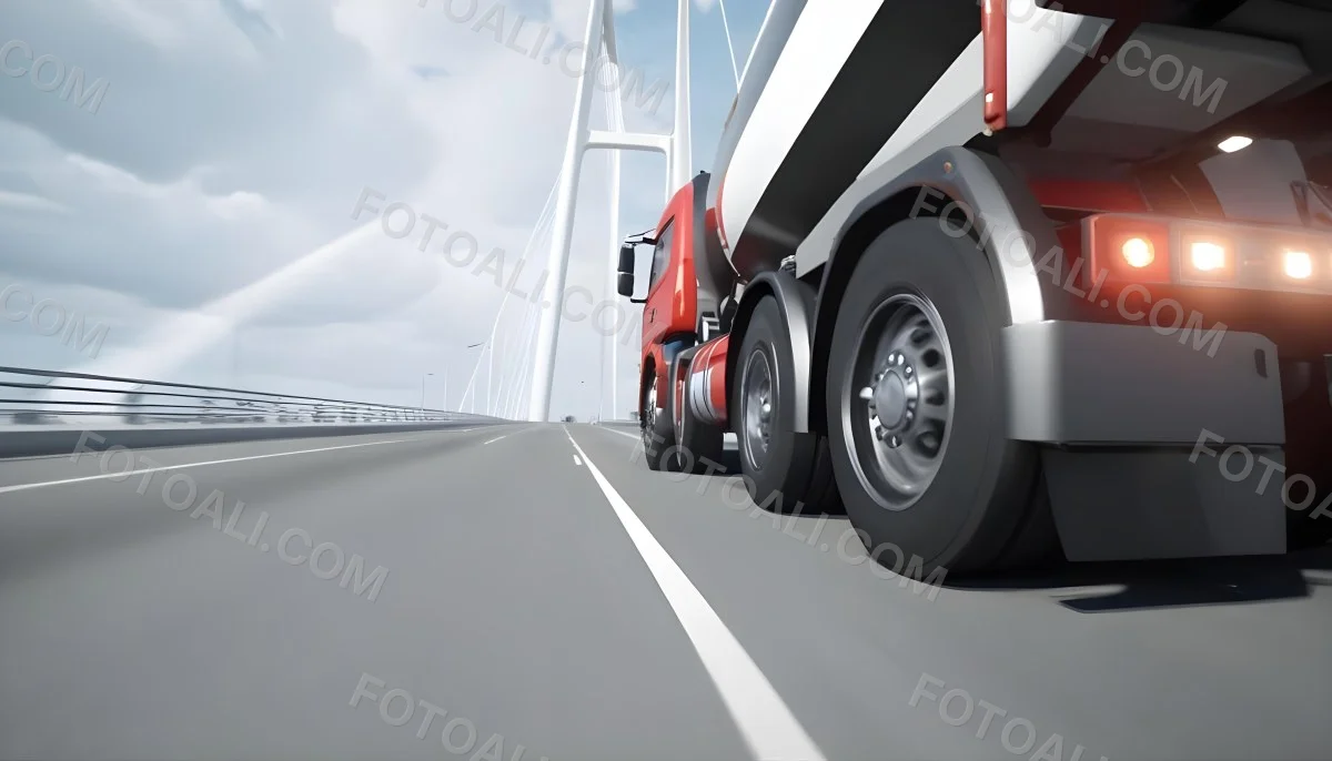 A Long Silver Truck On The Road The Trailer Is Reflective Like A Mirror Sunset Sky In The Background 75 35f0