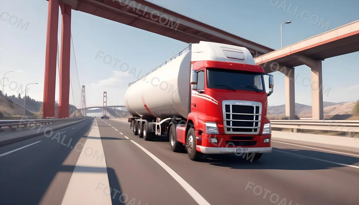 A Long Silver Truck On The Road The Trailer Is Reflective Like A Mirror Sunset Sky In The Background 82 F784