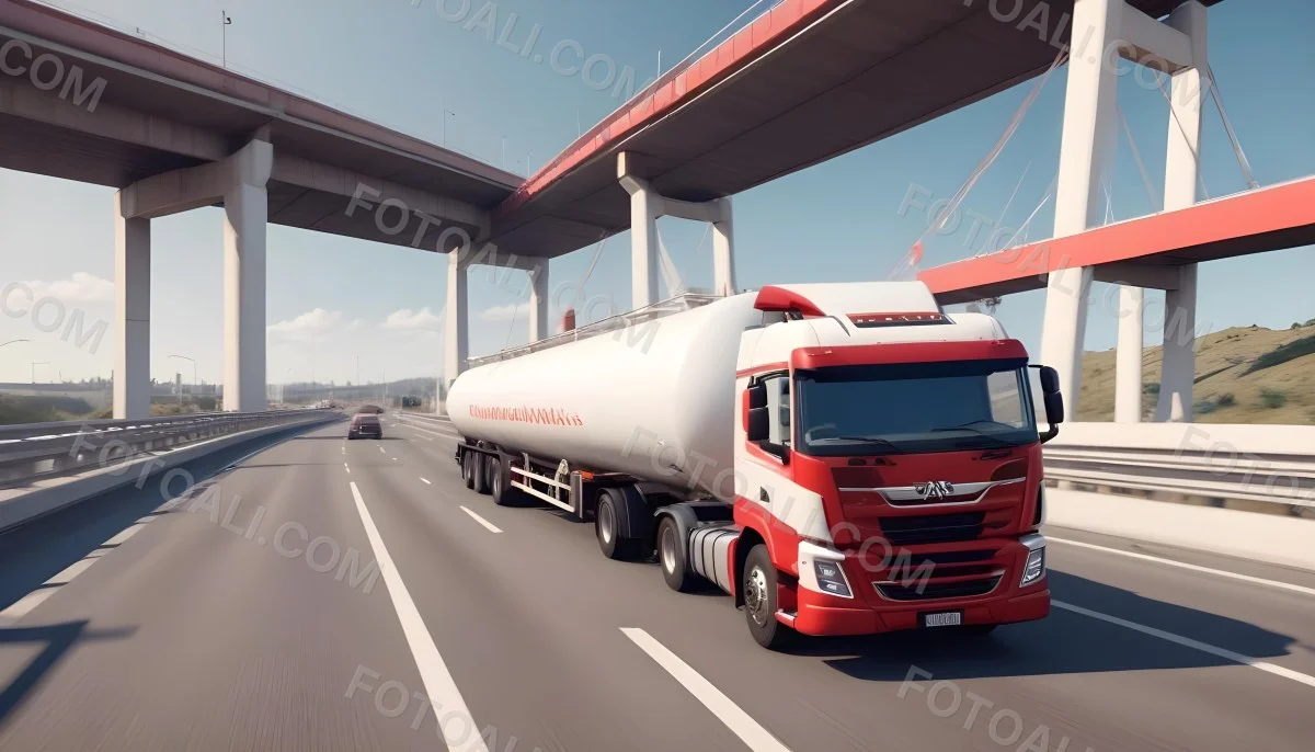 A Long Silver Truck On The Road The Trailer Is Reflective Like A Mirror Sunset Sky In The Background 83 55ef