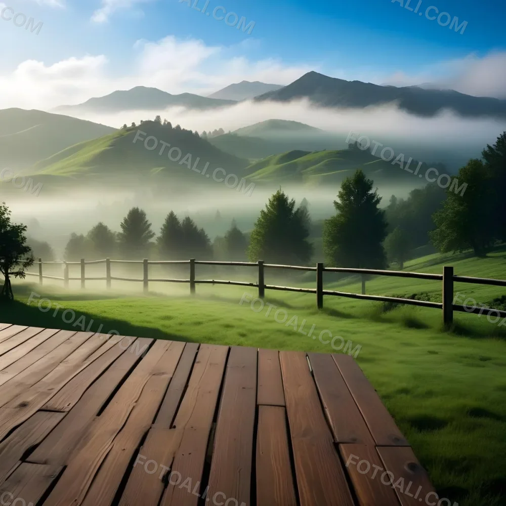 A Lush Green Landscape With Rolling Hills And Mountains In The Background With A Wooden Deck In The Foreground 39 6ed6