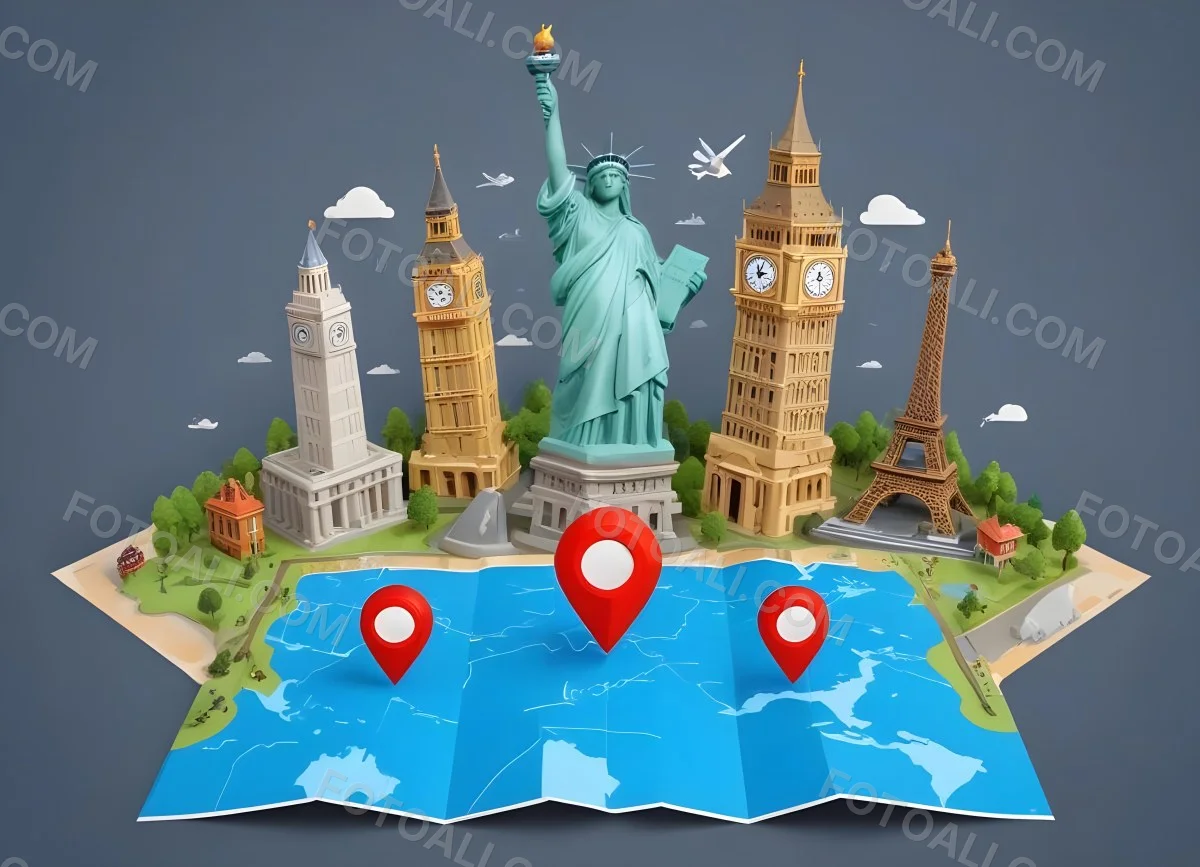 A Map Showing Famous Landmarks Around The World In 1 Fd6d