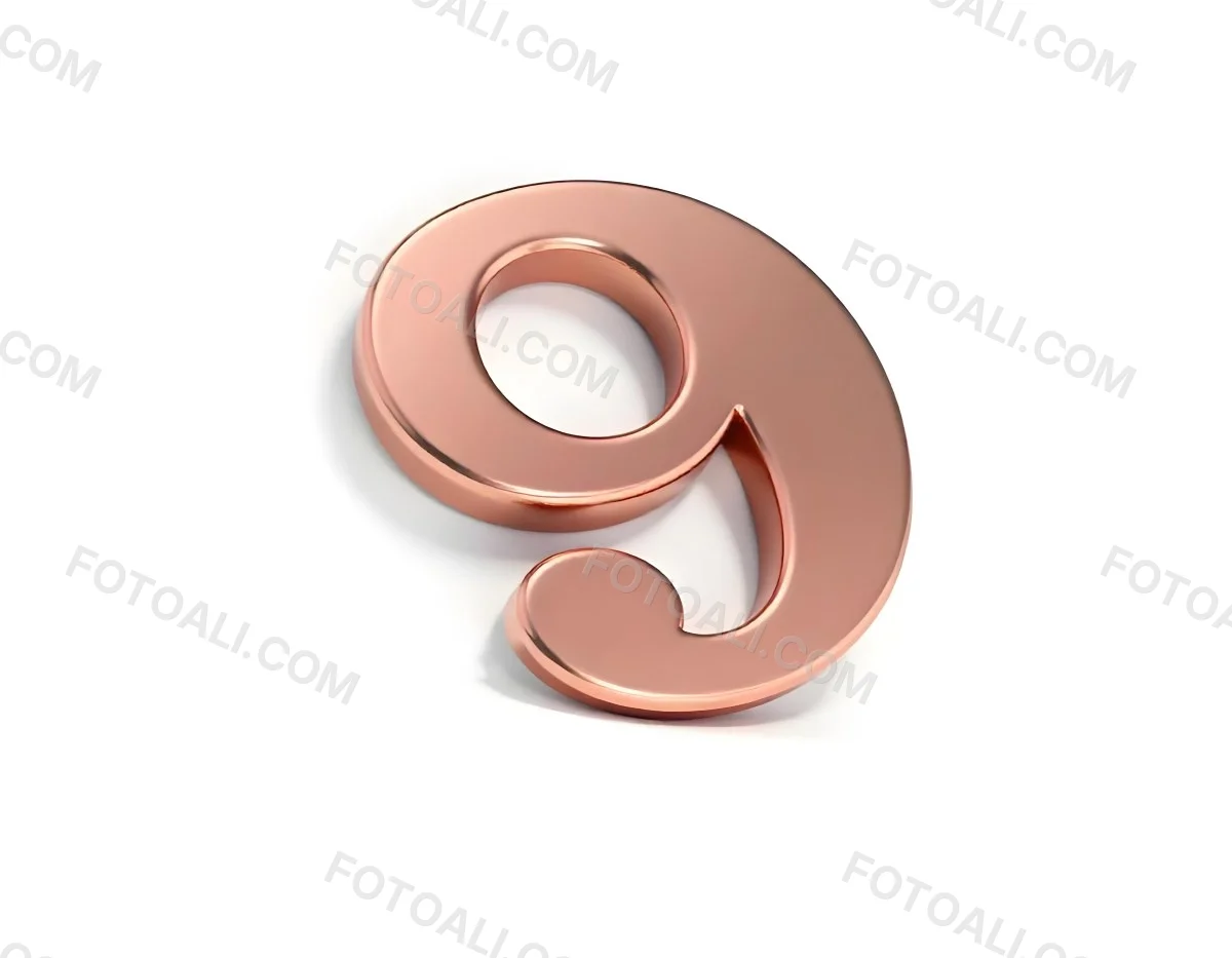 A Metallic Rose Gold Number Nine With Rounded Edges Casting A Soft Shadow On A Plain White Background Clean And Minimalist Design 1 6fd1