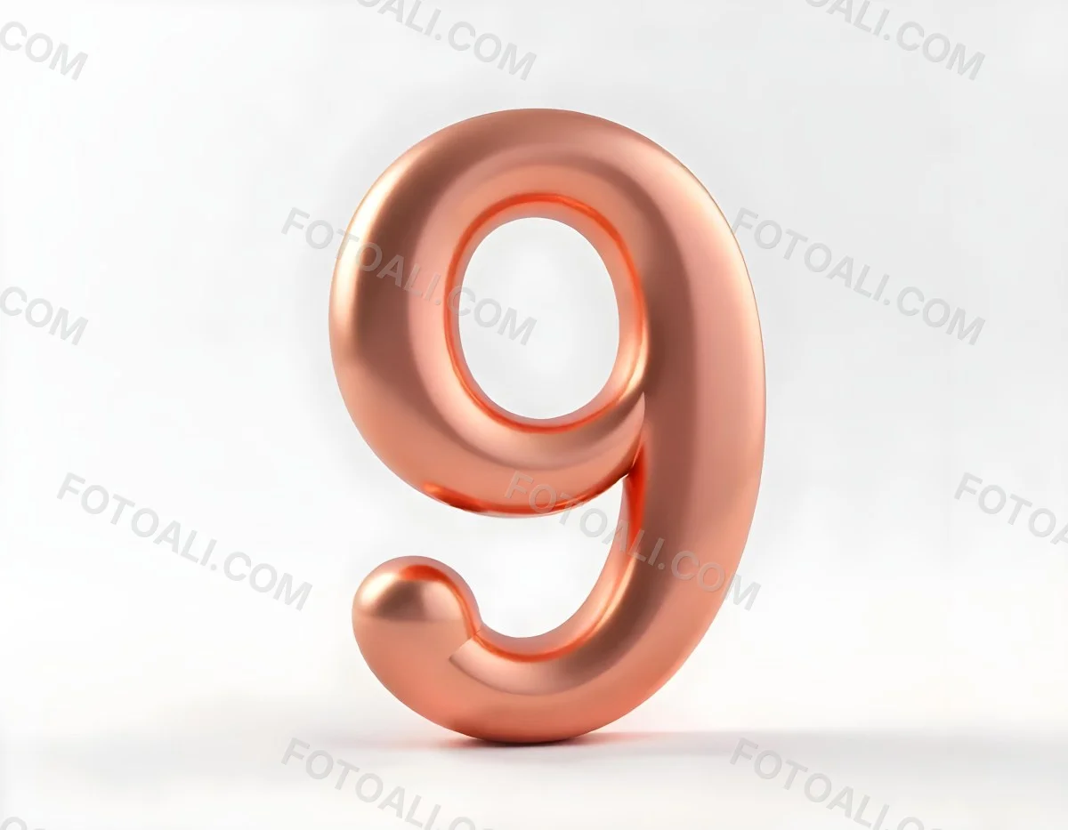 A Metallic Rose Gold Number Nine With Rounded Edges Casting A Soft Shadow On A Plain White Background Clean And Minimalist Design 12 3690