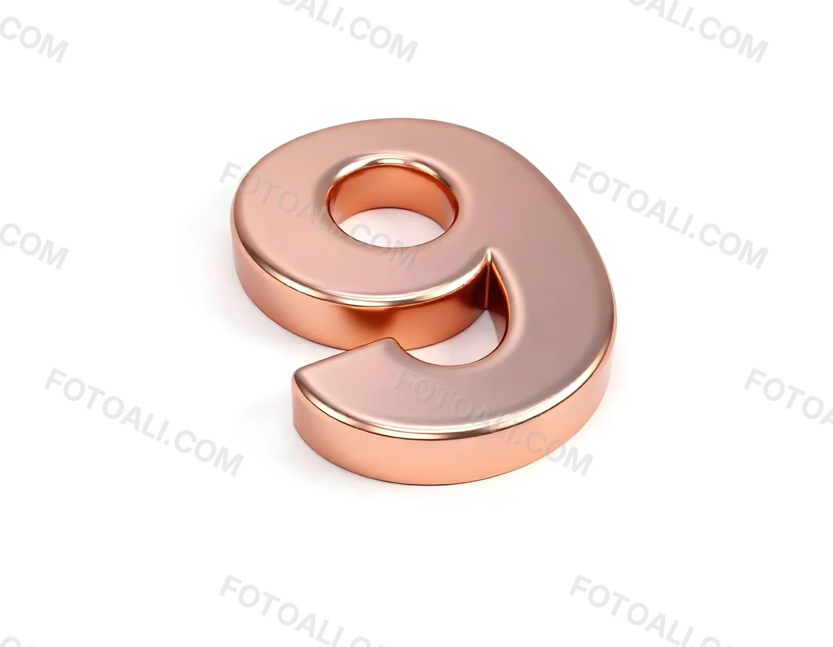 A Metallic Rose Gold Number Nine With Rounded Edges Casting A Soft Shadow On A Plain White Background Clean And Minimalist Design 13 4560