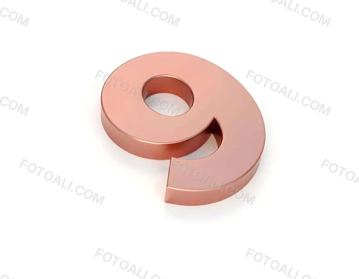 A Metallic Rose Gold Number Nine With Rounded Edges Casting A Soft Shadow On A Plain White Background Clean And Minimalist Design 19 B740